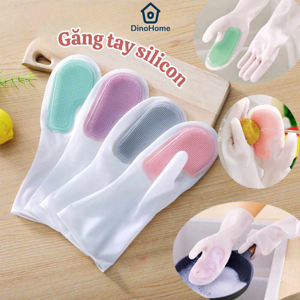 Găng tay cao su tích hợp bàn chải silicon mềm, găng tay có bàn chải rửa bát rau củ cọ rửa nhà bếp