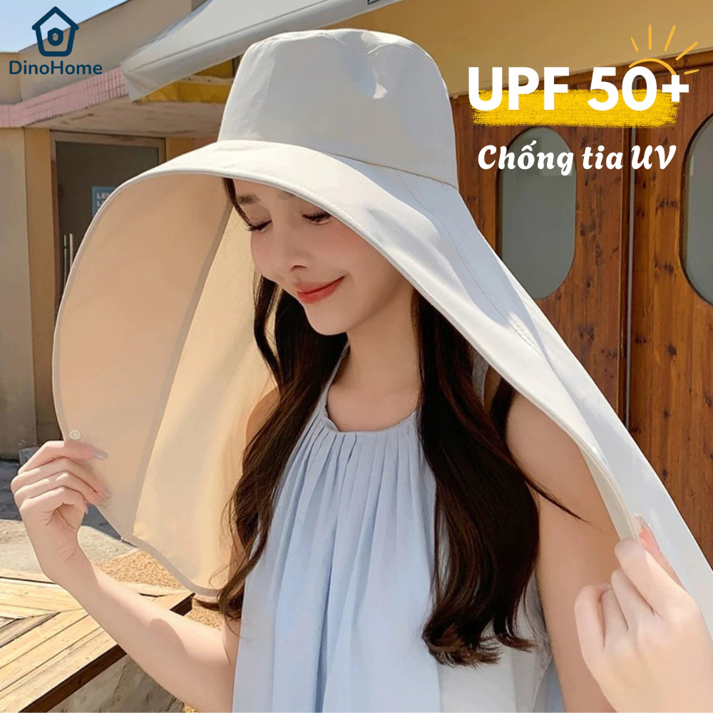 Mũ Chống Nắng Vành Rộng Kèm Khăn Choàng Dài 39cm Che Cổ Chống Tia UV, Phù Hợp Đi Biển, Dã Ngoại