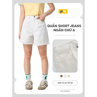 Quần short jeans nữ YODY ngắn chữ A chiêt ly túi ốp cơ bản WCJS25S010