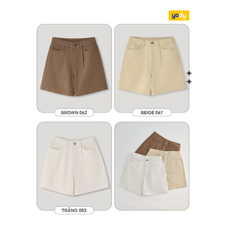 Quần short jeans nữ YODY ngắn chữ A chiêt ly túi ốp cơ bản WCJS25S010