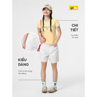 Quần short jeans nữ YODY ngắn chữ A chiêt ly túi ốp cơ bản WCJS25S010
