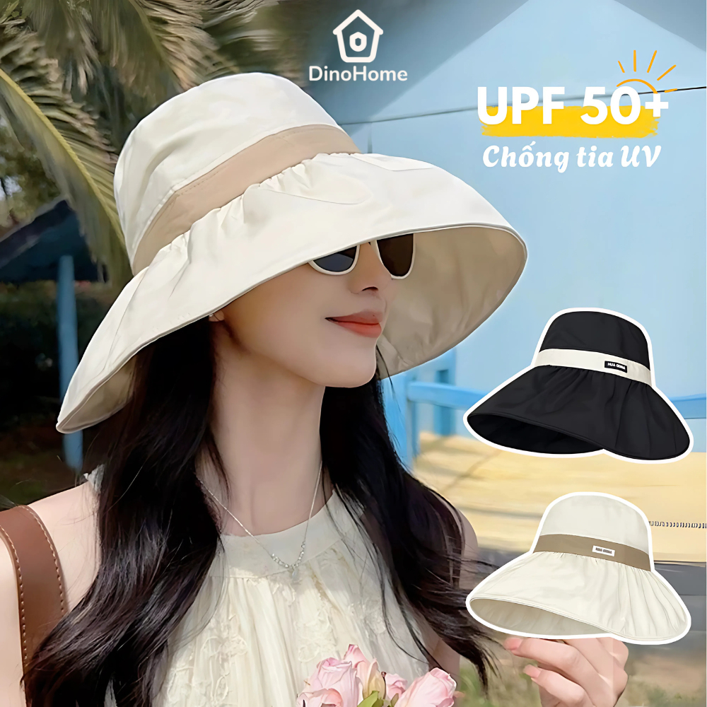 Mũ Chống Nắng Rộng Vành Chống Tia UV 99%, Nón Che Nắng Nữ Đi Biển Có Quai Điều Chỉnh Xuân Hè 2025