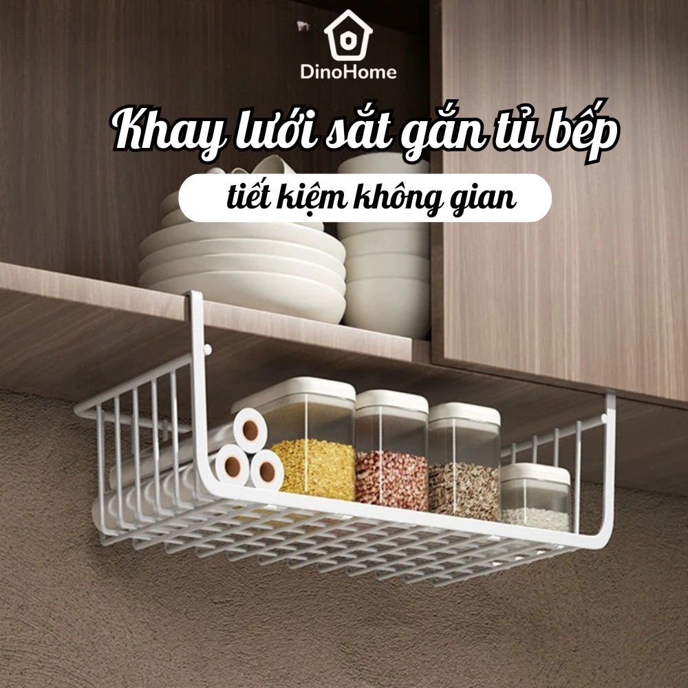 Khay Lưới Sắt Để Đồ Dưới Tủ Bếp, Kệ Đựng Đồ Nhà Bếp Treo Gắn Tủ Bếp Đa Năng Kích Thước 33x23cm