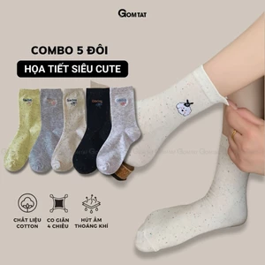 Set 5 đôi vớ nữ cổ cao GOMTAT họa tiết cute, tất nữ cotton cao cấp mềm mại, êm chân – JIN-2512-CB5