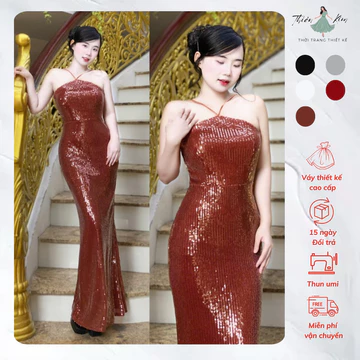 Đầm Dạ Hội Kim Sa Cổ Yếm Trẻ Trung, Váy Kim Sa Thiết Kế Sang Trọng Đi Tiệc M101