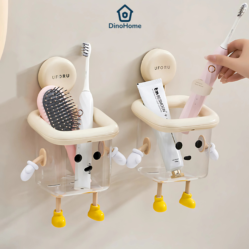 Kệ Để Đồ Nhà Tắm Có Cốc Hút Dán Tường Cute, Kệ Để Đồ Nhà Bếp Đa Năng Có Khe Thoát Nước Tiện Lợi DINOHOME