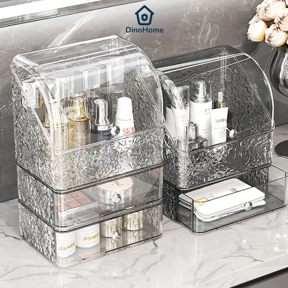 Kệ Đựng Mỹ Phẩm Trong Suốt 2 Tầng Vân Kim Cương Có Ngăn Kéo Đựng Đồ Trang Điểm Gọn Gàng Sang Trọng