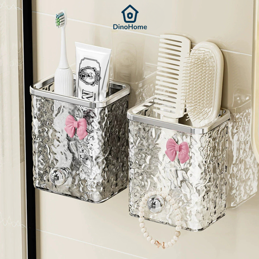 Hộp đựng bông tẩy trang trong suốt, Hộp đựng đồ nhà tắm kèm miếng dán treo tường đa năng tiện lợi