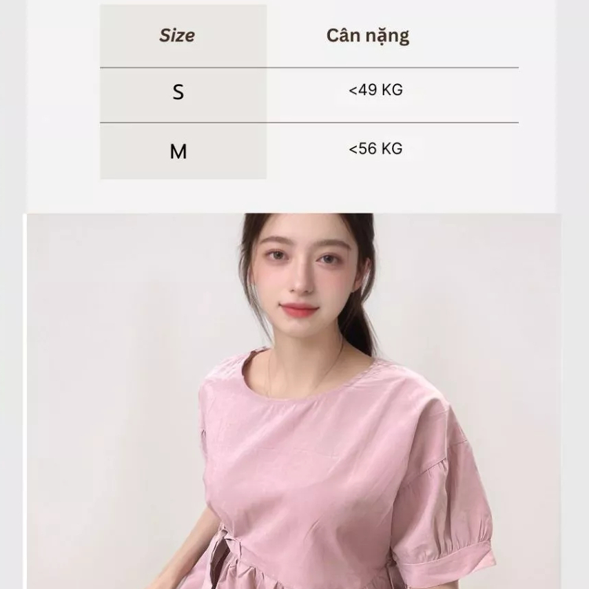 Áo kiểu nữ dễ thương cute trẻ trung babydoll  Áo sơ mi babydoll thắt nơ eo cộc tay không cổ T1026G