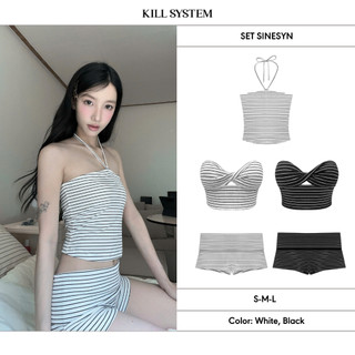 Set áo yếm, áo ống xoắn ngực + quần short cạp thấp kẻ sọc ôm tôn dáng SINESYN - 𝐊𝐈𝐋𝐋 𝐒𝐘𝐒𝐓𝐄𝐌