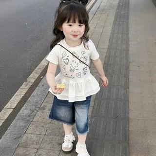 S457- Set áo thun bèo phối quần Short bò cho bé gái size từ 8-35Kg