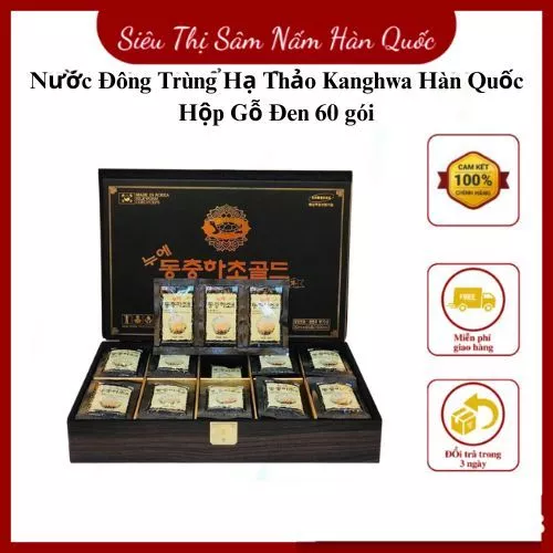 Nước Đông Trùng Hạ Thảo Kanghwa Hàn Quốc Hộp Gỗ Đen 60 gói Bồi bổ sức khoẻ tăng cường hệ miễn dịch và điều hoà huyết áp