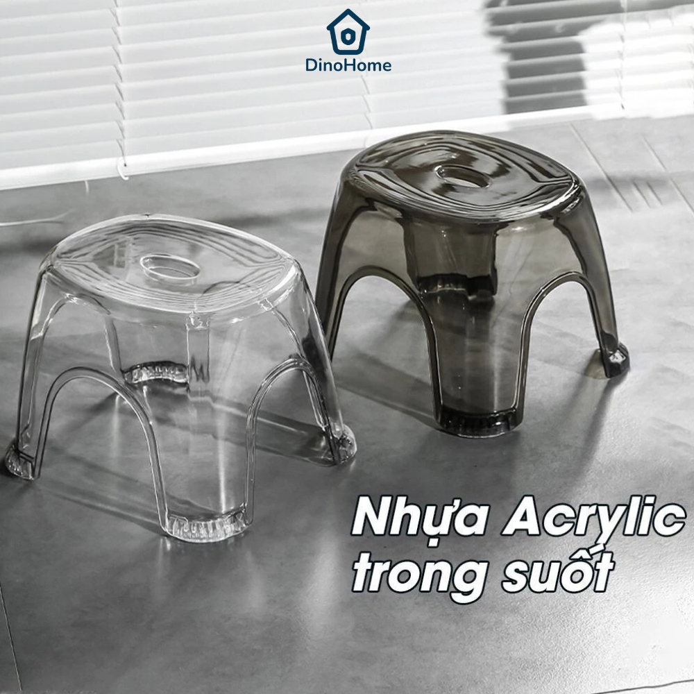 Ghế đẩu nhựa trong suốt Dinohome chống trượt chất liệu Acrylic cứng cáp, Ghế kê chân tiện lợi