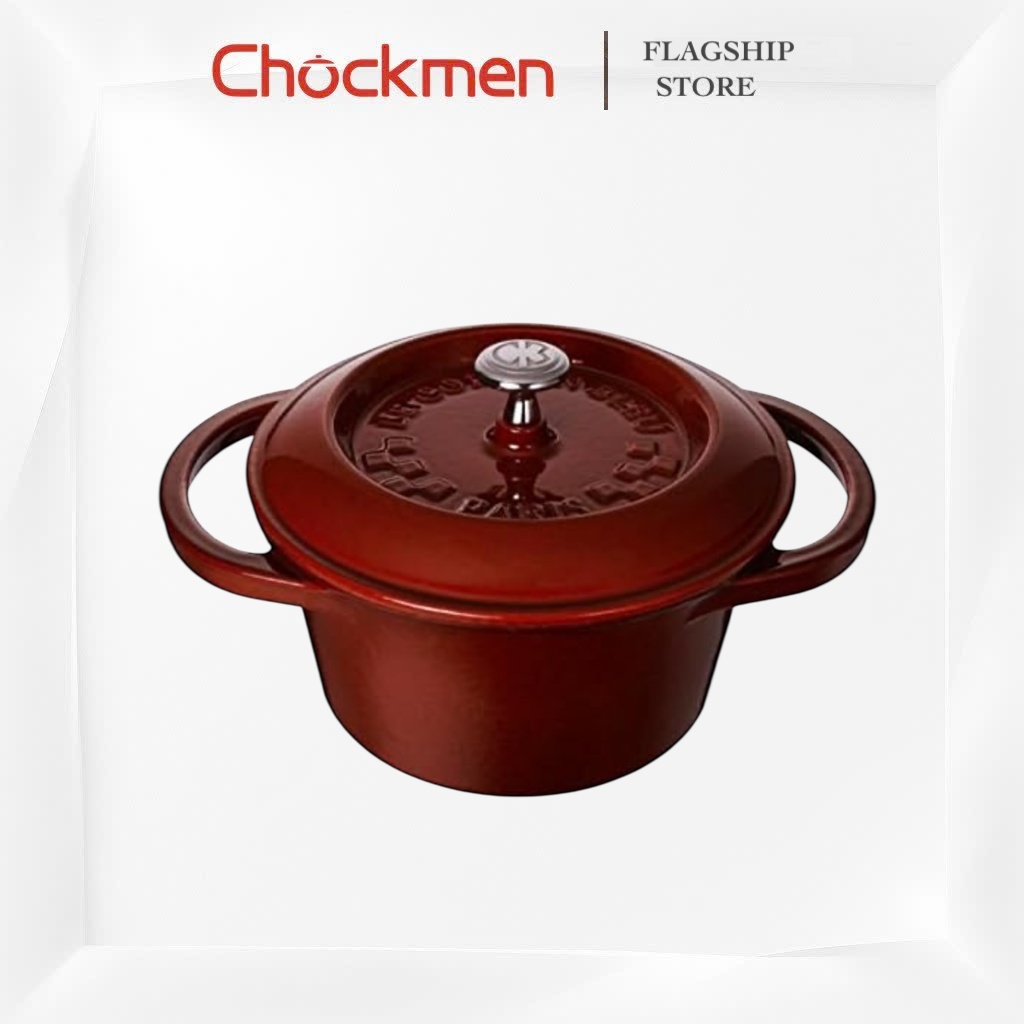 Nồi Hầm Kho CHOCKMEN Gang Đúc Nguyên Khối Cao Cấp Size 12cm Nồi Luộc Hấp Chiên Rán Nấu Canh Nấu Lẩu Dùng Bếp Từ