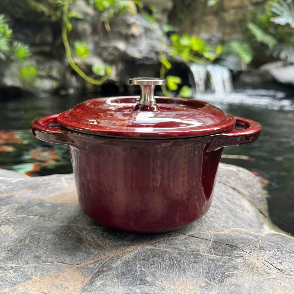 Nồi Hầm Kho CHOCKMEN Gang Đúc Nguyên Khối Cao Cấp Size 12cm Nồi Luộc Hấp Chiên Rán Nấu Canh Nấu Lẩu Dùng Bếp Từ