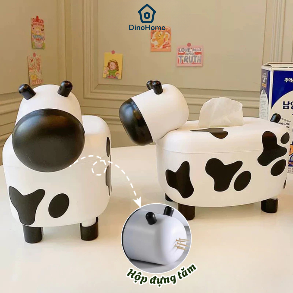 Hộp Giấy Ăn Bò Sữa Ngộ Nghĩnh DINOHOME Đa Năng, Hộp Đựng Tăm Đồ Dùng Trang Trí Bàn Ăn