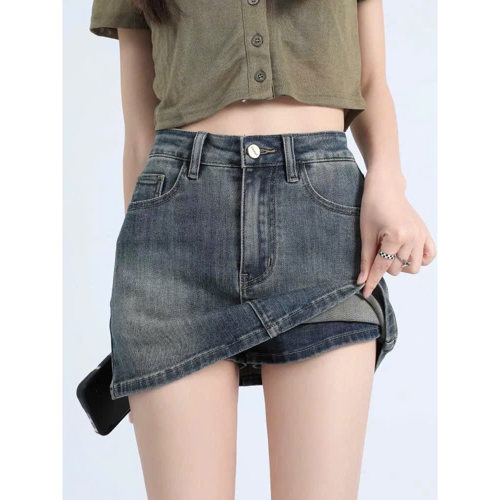 Chân váy jeans ngắn chữ A có lót trong, chân váy bò nữ cạp cao tôn dáng thời trang ED09