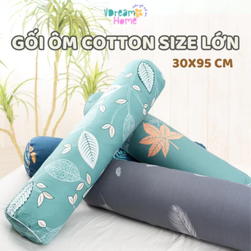 Gối ôm dài người lớn 95 cm cotton lạnh, vỏ gối ôm có khóa kéo lồng ruột gối ôm buộc dây 2 đầu VDhome
