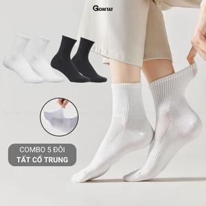 Combo 10 đôi tất vớ nam nữ cổ trung trơn màu GOMTAT chất liệu cotton cao cấp, thiết kế thoáng khí -GOM-KLB-TRONLUNG-CB10