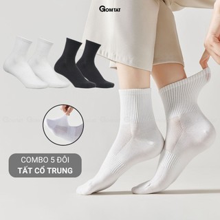 Combo 10 đôi tất vớ nam nữ cổ trung trơn màu GOMTAT chất liệu cotton cao cấp, thiết kế thoáng khí -GOM-KLB-TRONLUNG-CB10