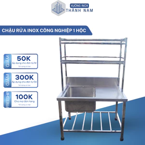 Chậu rửa inox công nghiệp 1 hộc 2 tầng úp chén bát đĩa tiện lợi dùng cho hàng ăn, nhà bếp