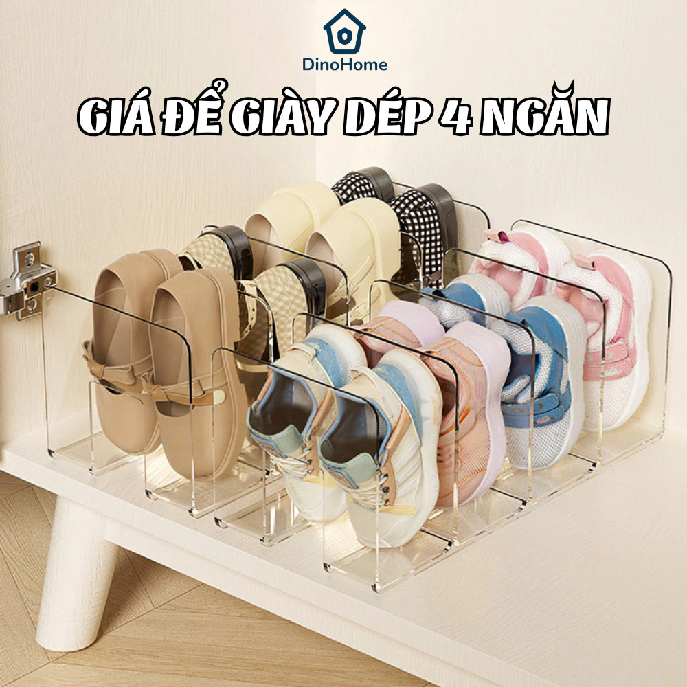 Giá Để Giày 4 Ngăn DinoHome, Kệ Đựng Giày Thông Minh Xếp Gọn Tiết Kiệm Diện Tích Nhựa PET Cứng Cáp
