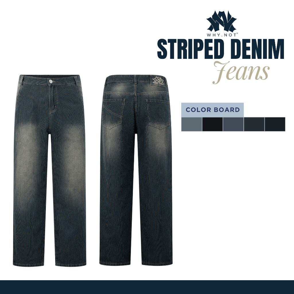 [WHY.NOT x SALIM] STRIPED DENIM Jean- Quần Jeans Nam Nữ Kẻ Sọc Túi Chéo Ống Suông Rộng Phủ Giày