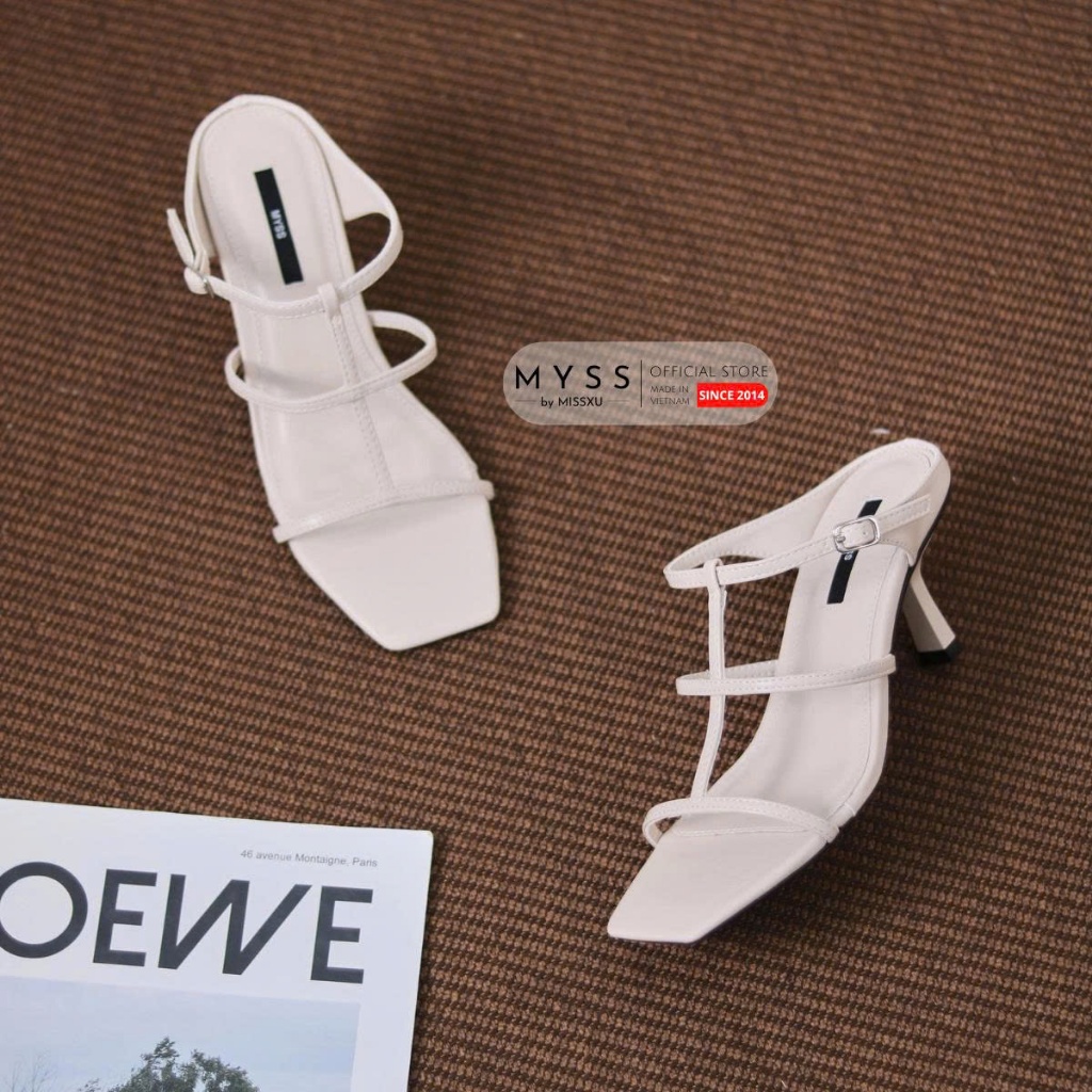 Giày sục nữ mũi vuông 3 dây ngang 7cm cao cấp MYSS - SU234