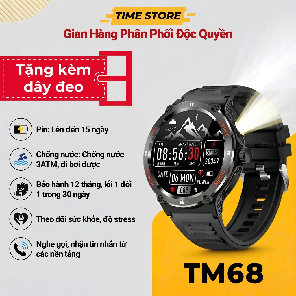 Bảo Hành Vô Nước Đồng Hồ Thông Minh TM68 Chống Nước 3ATM Đi Bơi Đi Tắm ...