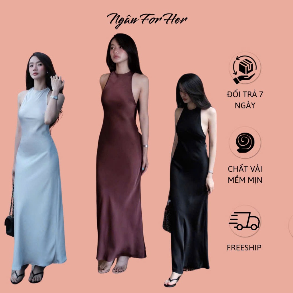 Yami Dress - Đầm Midi Đính Đá Cổ Đắp Tà Xoè