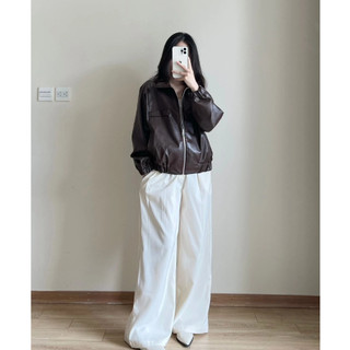 Áo khoác da form boxy Forgirl áo da dáng rộng bo chun croptop T080