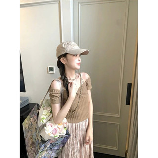 LT - Áo thun gân cộc tay kiểu trễ vai phong cách vintaget siêu điệu free size 1028
