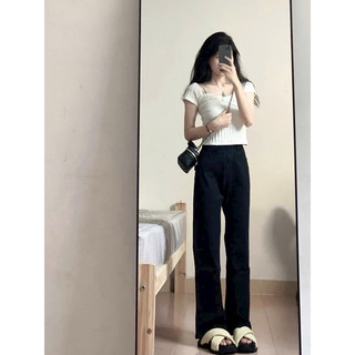 LT - Áo thun gân cộc tay kiểu trễ vai phong cách vintaget siêu điệu free size 1028