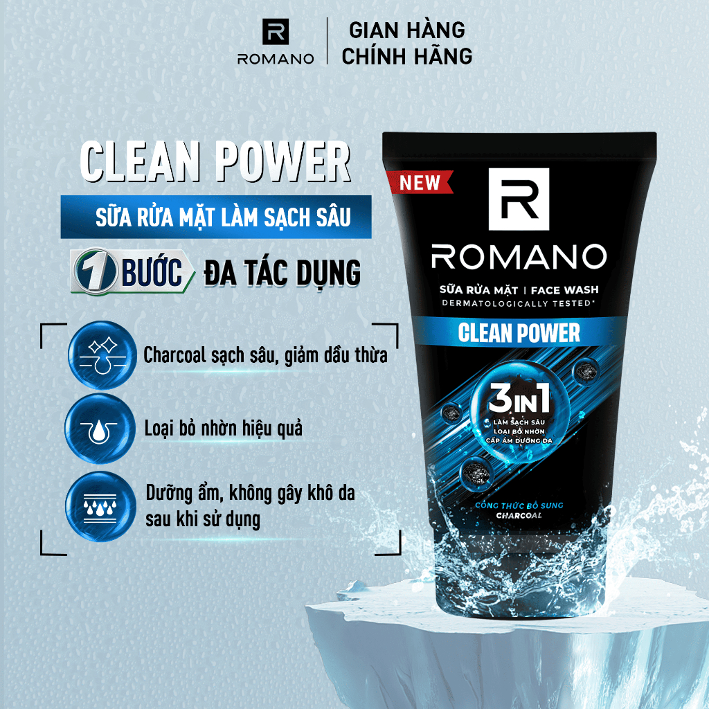 Sữa rửa mặt Romano đa tác dụng dành cho nam giới 100g: Cấp ẩm, Loại bỏ nhờn, Sáng da/Ngừa mụn/Làm sạch sâu