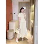 Set váy công sở chất chéo hàn lót lụa, thiết kế áo cổ sơ mi, chiết eo phối chân váy dập li quạy, kéo khoá Medechill S851 — ảnh 5