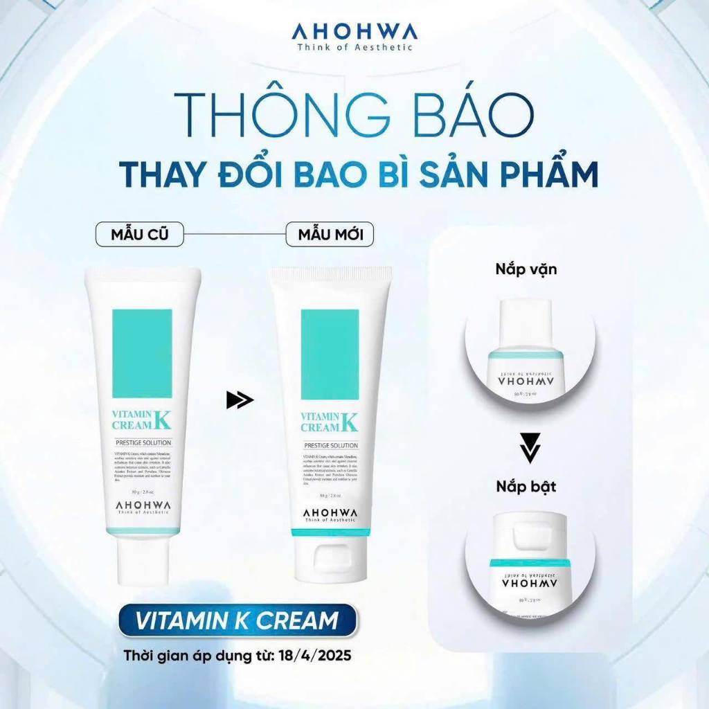 Kem Dưỡng Phục Hồi Ahohwa Vitamin K Cream - Phục Hồi Da Mỏng Đỏ, Giãn Mao Mạch, Làm Dịu Da, Mờ Sẹo