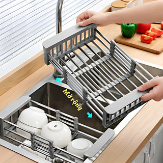 Kệ Gác Bồn Rửa Chén Bát Đa Năng Có Thể Thu Gọn Kéo Dài MAISON, Giá Úp Bát, Kệ Ráo Nước Hoa Quả INOX 304 Không Gì