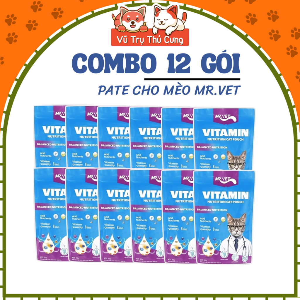 (Combo 12 Gói) Pate Cho Mèo Giàu Dinh Dưỡng Mr.Vet 70g