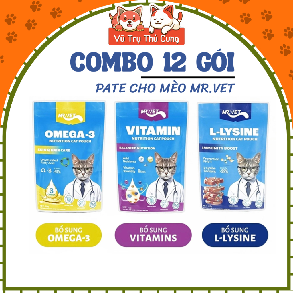 (Combo 12 Gói) Pate Cho Mèo Giàu Dinh Dưỡng Mr.Vet 70g