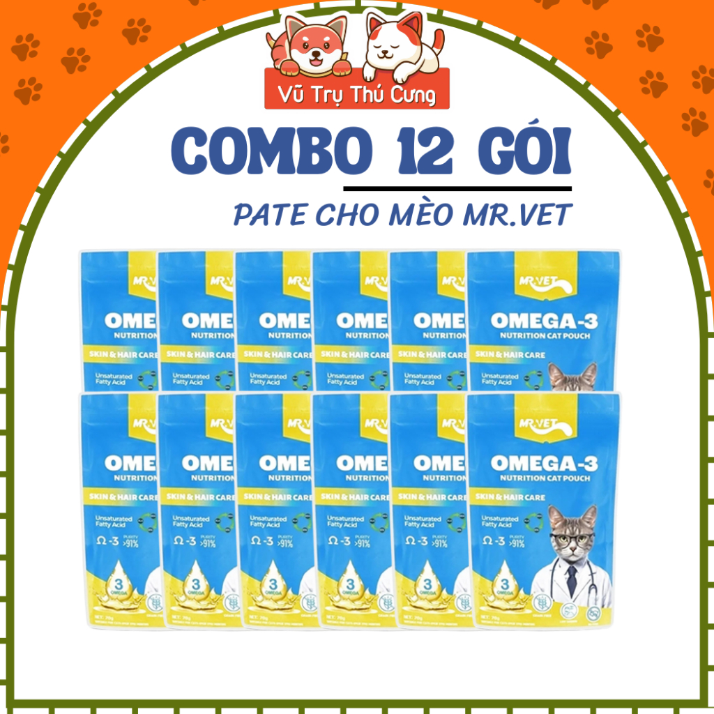 (Combo 12 Gói) Pate Cho Mèo Giàu Dinh Dưỡng Mr.Vet 70g