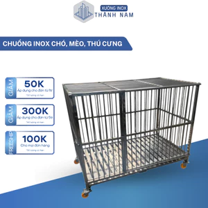 Chuồng chó mèo, thú cưng inox 40x60cm có bánh xe cửa chốt gài và khay lót chắc chắn