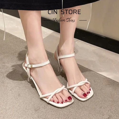 Dép Sandal Nữ Quai Xoắn Hot Trend, Giày Cao Gót Đế Nhọn 7cm Đi Chơi Đi Làm - Cin Shoes