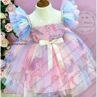 [ 𝗛𝗮̀𝗻𝗴 𝗰𝗮𝗼 𝗰𝗮̂́𝗽 ] 𝗩𝗮́𝘆 𝗰𝗼̂𝗻𝗴 𝗰𝗵𝘂́𝗮 pony cầu vồng cho bé [𝗧𝗮̣̆𝗻𝗴 𝗰𝗮̀𝗶] - Đầm dự tiệc ngựa thần bồng xòe
