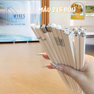 Bộ 5 đôi đũa hợp kim sợi thuỷ tinh kháng khuẩn không nấm mốc chịu được nhiệt độ cao hiện đại sang trọng