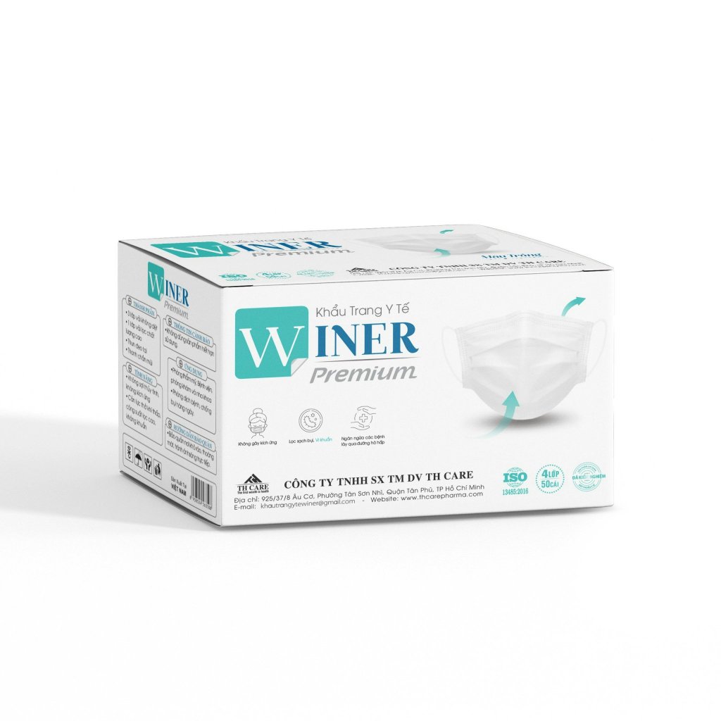 Combo 2 Hộp Khẩu trang y tế WINER 4 lớp lọc khuẩn. Mềm mịn, thun co giãn tốt.