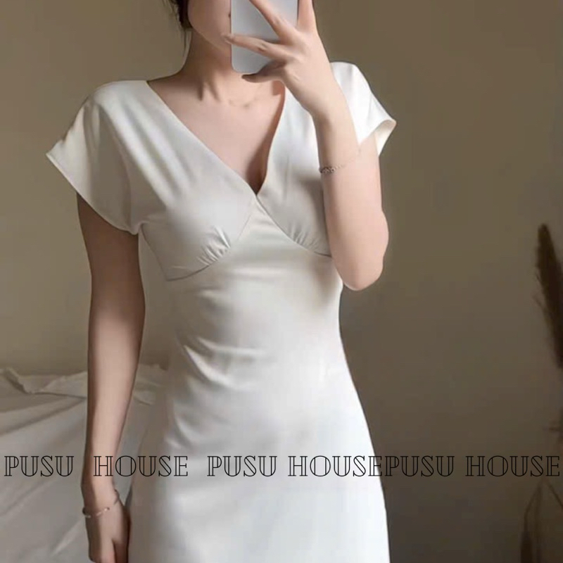 Đầm lụa cổ V form dài nữ tính dịu dàng siêu xinh dự tiệc đi chơi- PUSU HOUSE