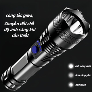 Đèn pin ngoài trời chống nước đèn pin sạc cầm tay 3 chế độ chiếu sángĐèn pin siêu sáng có Zoom xa gần pin trâu