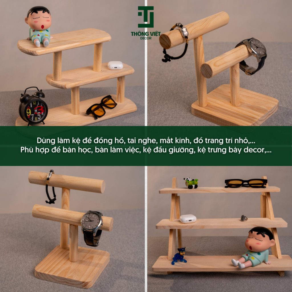 [CHỐNG MỐC] Kệ Gỗ Mini Để Bàn Trang Trí, Giá Đỡ Đồng Hồ Trưng Bày Đồ Decor Để Bàn Học - [TV-D012]