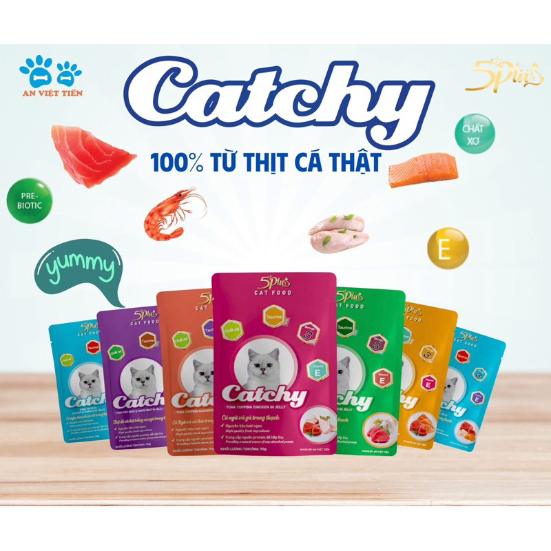 (Combo 12 Gói) Pate Catchy Cho Mèo Từ Thịt Thật 70g