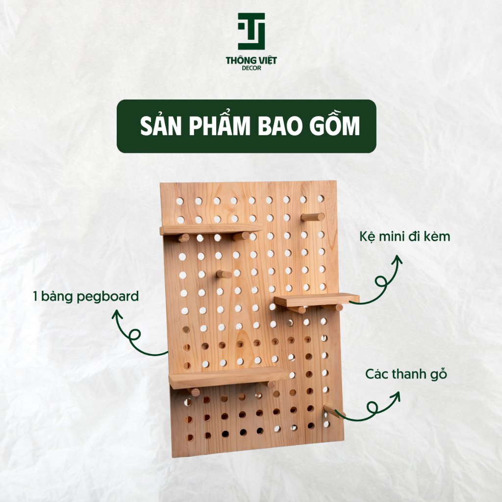[TV-D010]Bảng Gỗ Trang Trí Để Ảnh, Giá Gỗ Decor Pegboard Treo Tường Đa Năng Kèm Kệ Mini